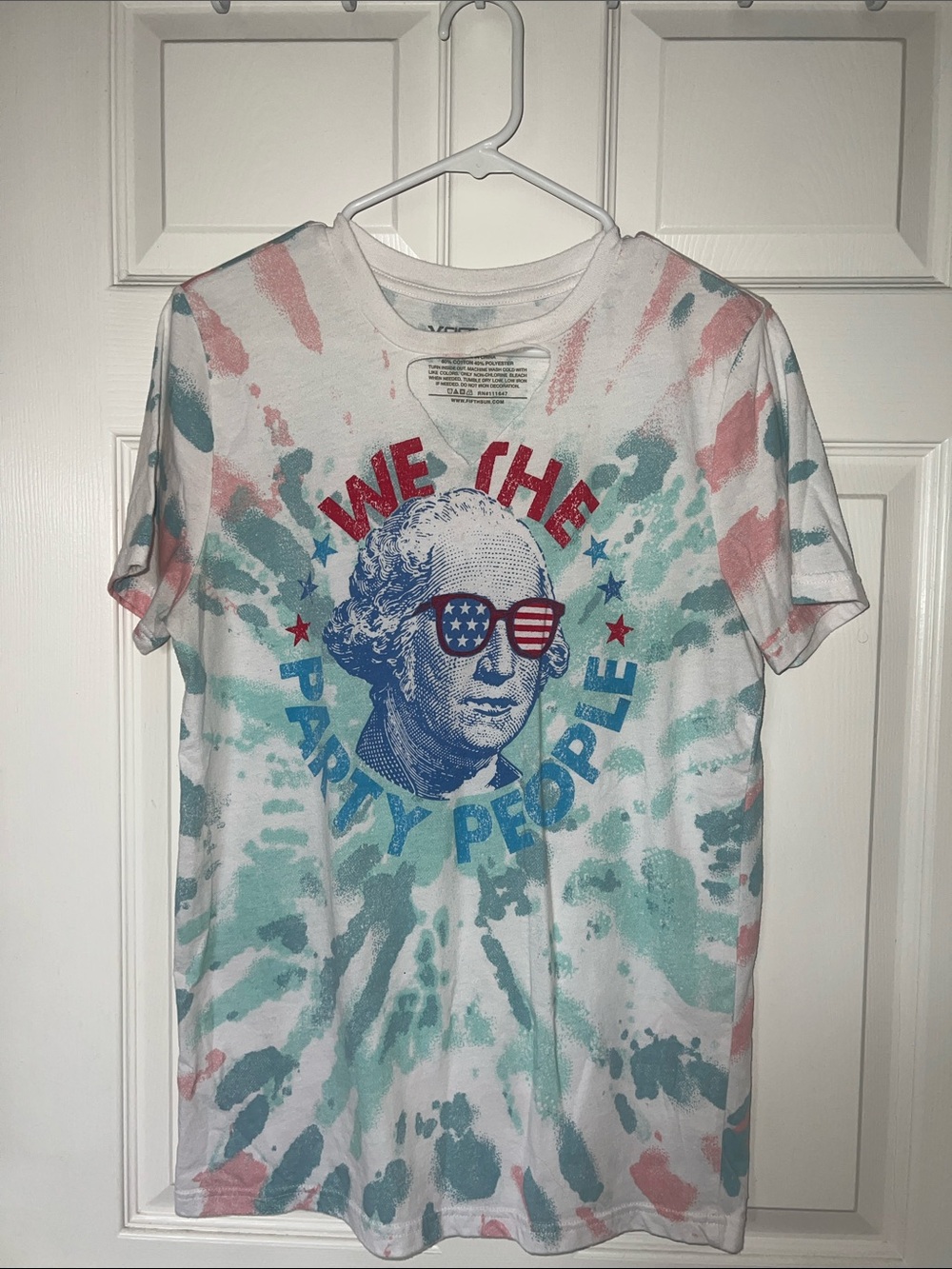 Fifth Sun White Teal Pink 'We The Party People' Graphic Tee
